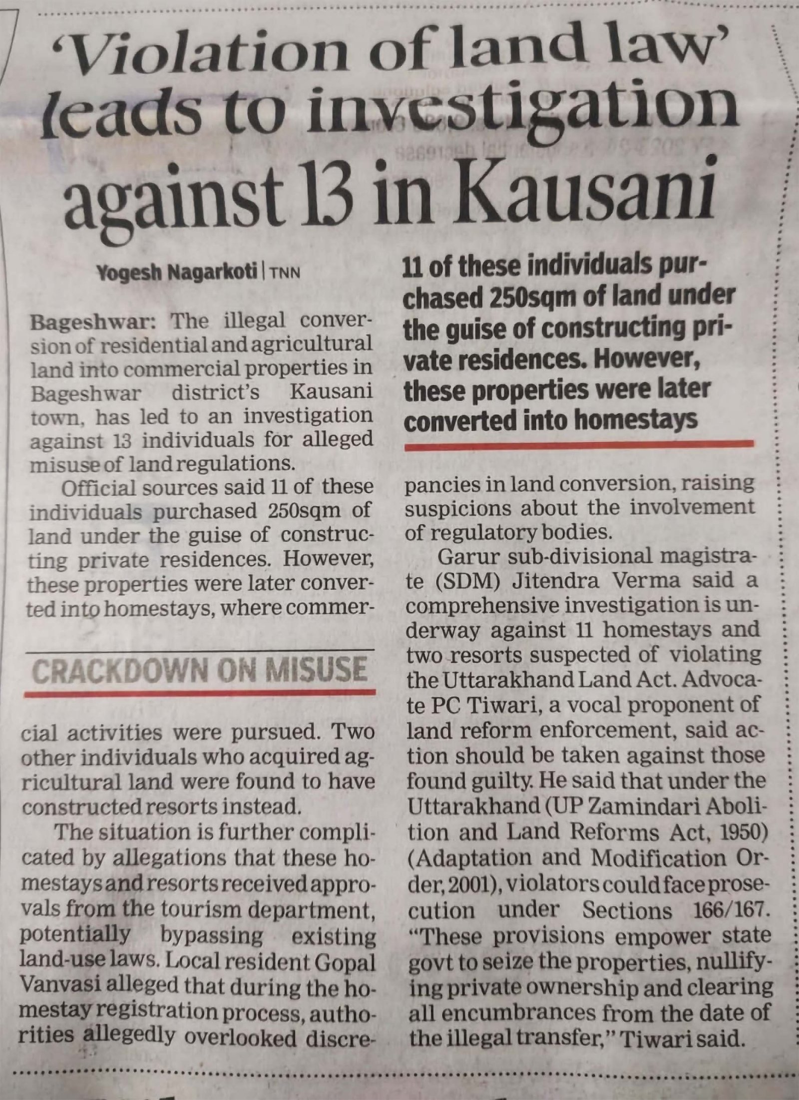 Voilation of land law leads to investigation against 13 in kasuani